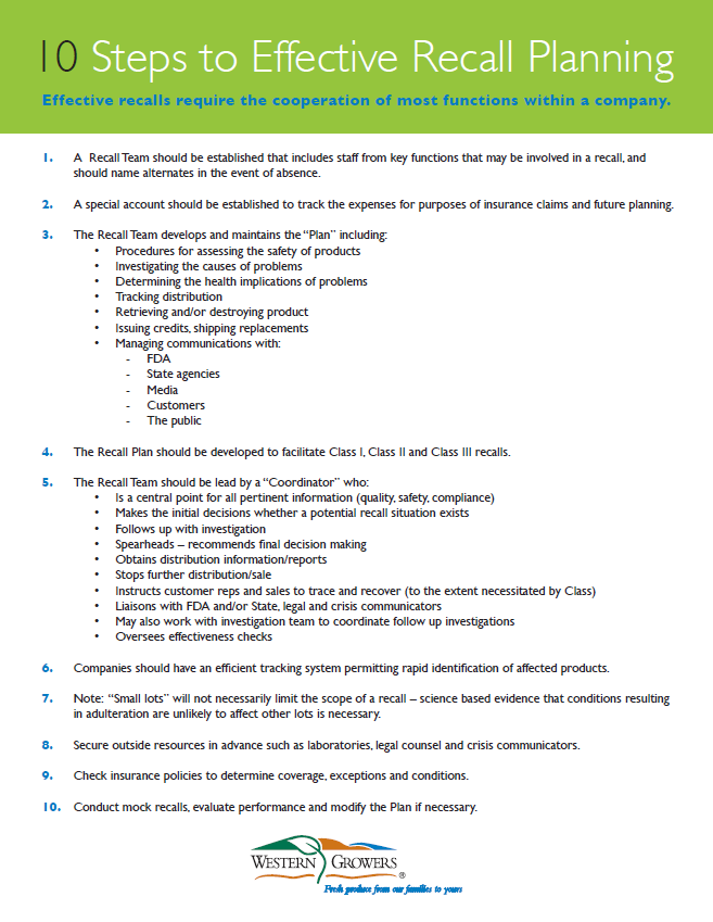 10 Steps to Effective Recall Planning Western Growers